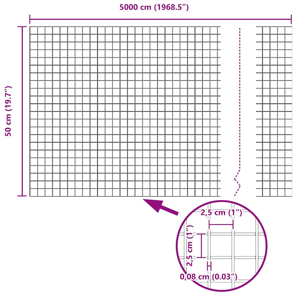 Zaun mit Pfosten Silber 0,5 x 50 m Stahl