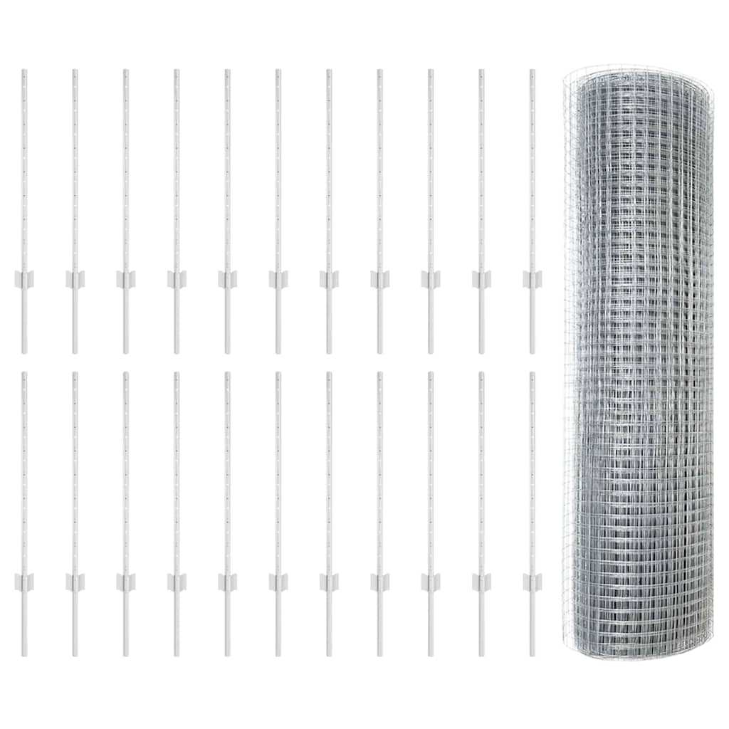 Zaun mit Pfosten Silber 0,8 x 50 m Stahl