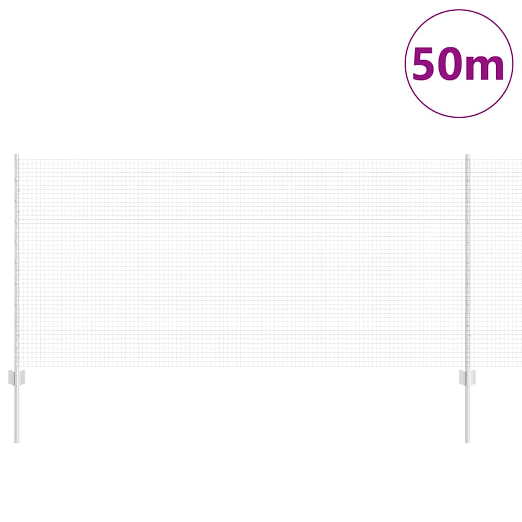 Zaun mit Pfosten Silber 1 x 50 m Stahl