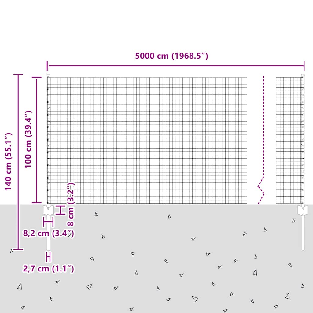 Zaun mit Pfosten Silber 1 x 50 m Stahl