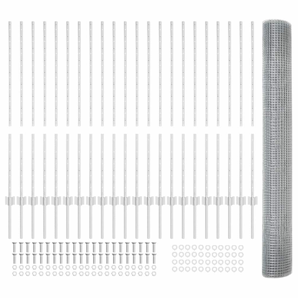 Zaun mit Pfosten Silber 1.2 x 50 m Stahl