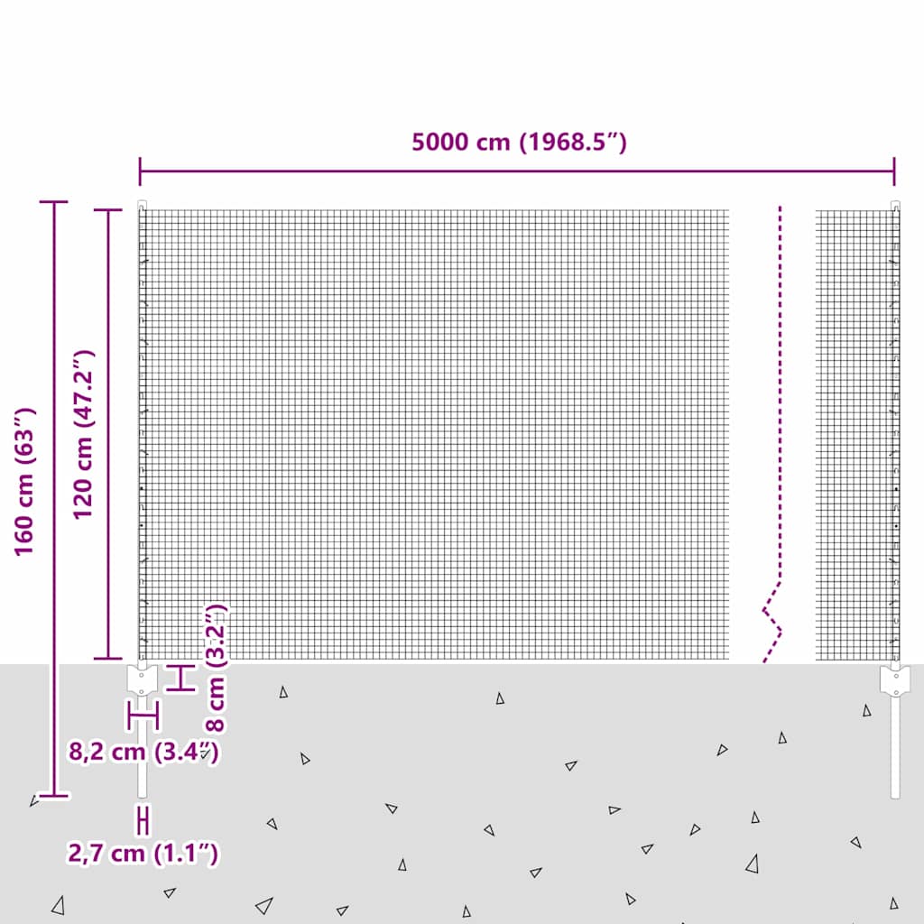 Zaun mit Pfosten Silber 1.2 x 50 m Stahl