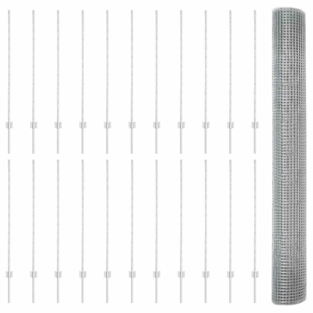 Zaun mit Pfosten Silber 1.2 x 50 m Stahl