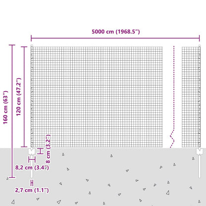 Zaun mit Pfosten Silber 1.2 x 50 m Stahl