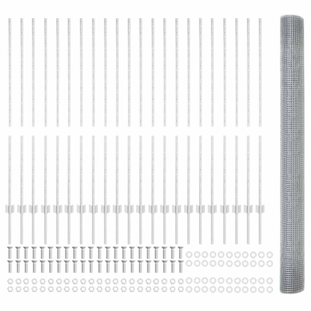 Zaun mit Pfosten Silber 1.4 x 50 m Stahl
