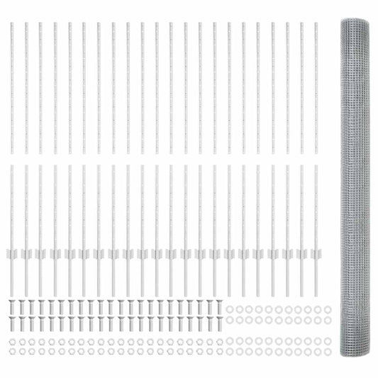 Zaun mit Pfosten Silber 1.4 x 50 m Stahl