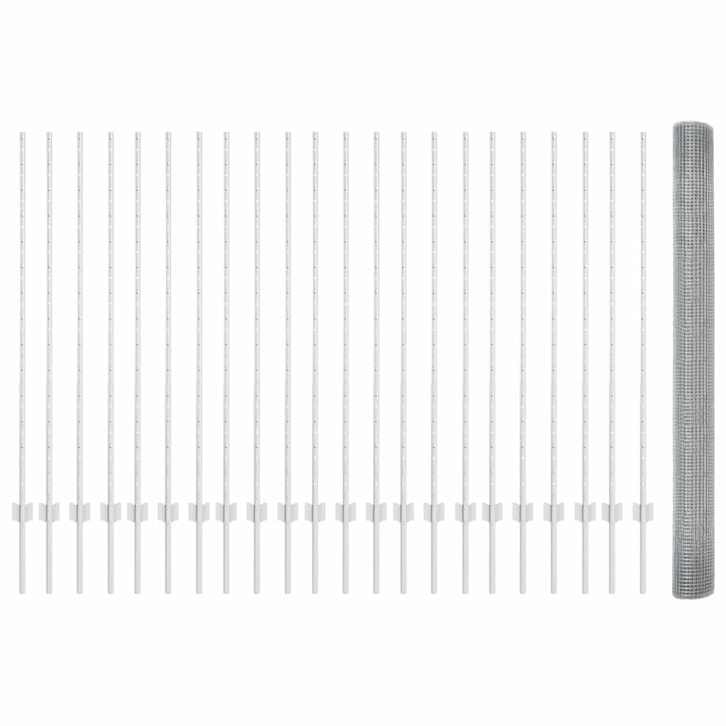 Zaun mit Pfosten Silber 1.4 x 50 m Stahl
