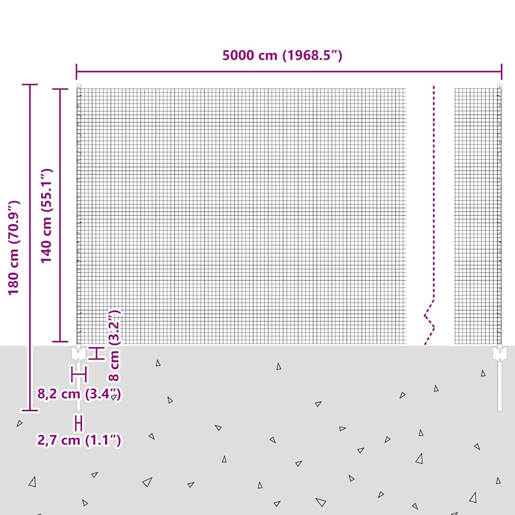 Zaun mit Pfosten Silber 1.4 x 50 m Stahl