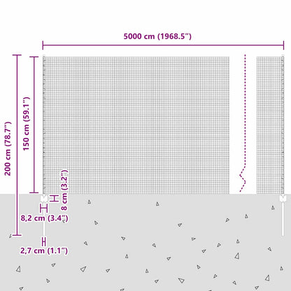 Zaun mit Pfosten Silber 1.5 x 50 m Stahl