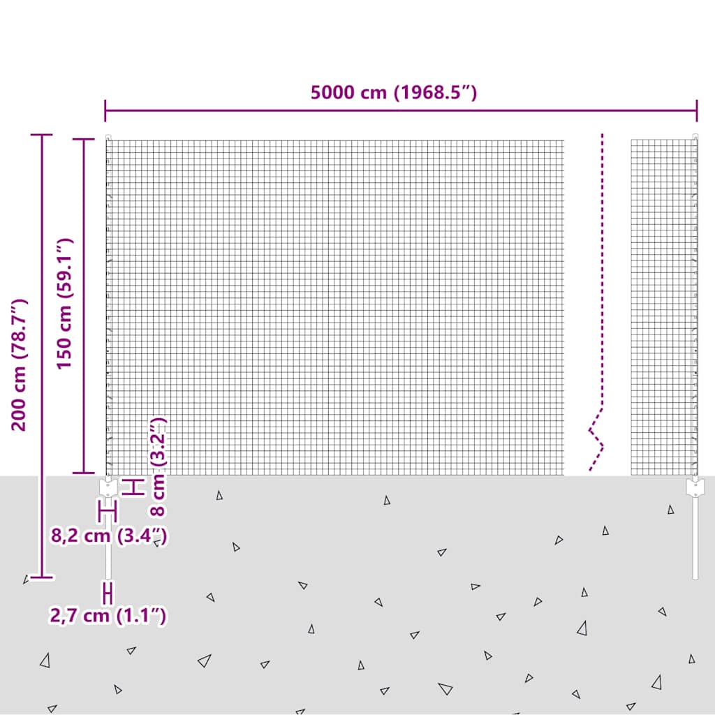 Zaun mit Pfosten Silber 1.5 x 50 m Stahl