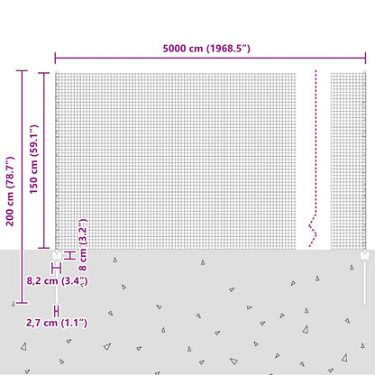 Zaun mit Pfosten Silber 1.5 x 50 m Stahl
