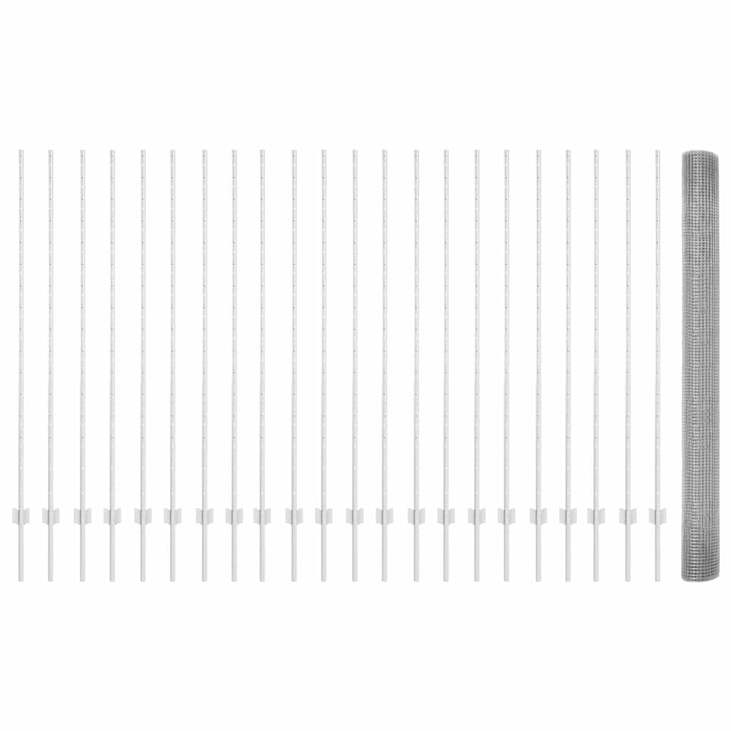 Zaun mit Pfosten Silber 1.6 x 50 m Stahl