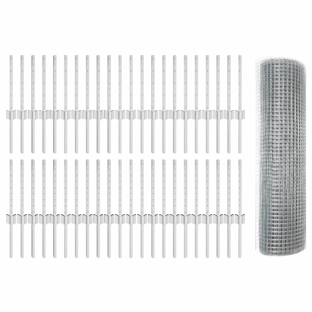 Zaun mit Pfosten Silber 0,4 x 100 m Stahl