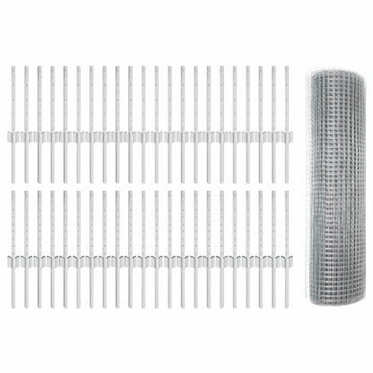 Zaun mit Pfosten Silber 0,4 x 100 m Stahl