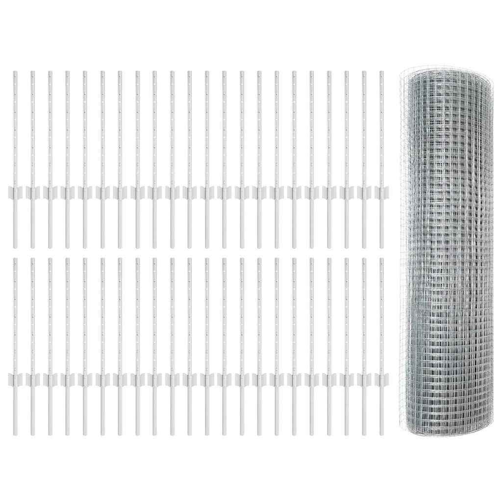 Zaun mit Pfosten Silber 0,5 x 100 m Stahl