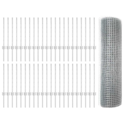 Zaun mit Pfosten Silber 0,5 x 100 m Stahl