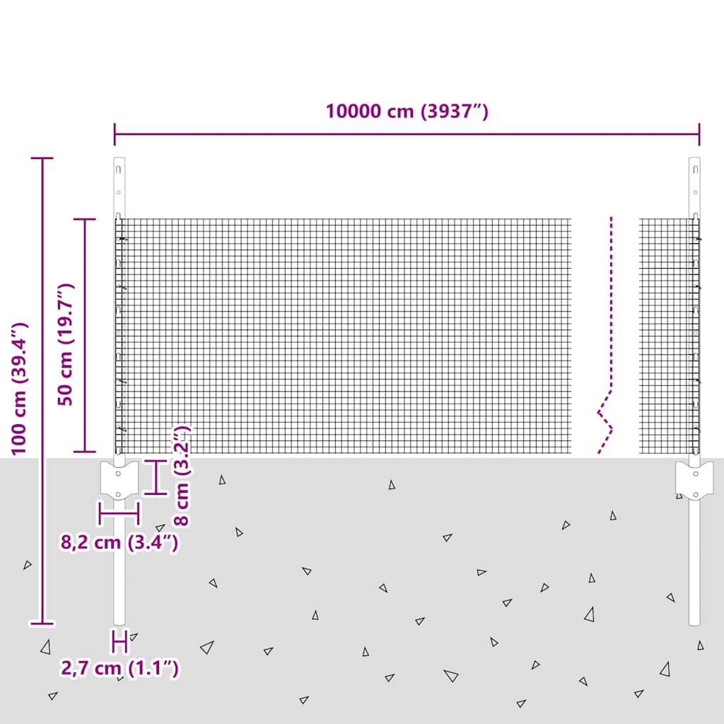 Zaun mit Pfosten Silber 0,5 x 100 m Stahl