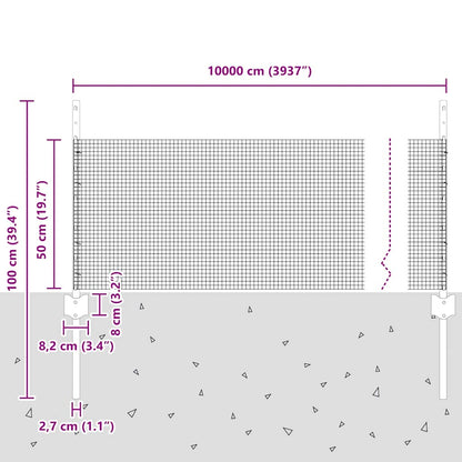 Zaun mit Pfosten Silber 0,5 x 100 m Stahl