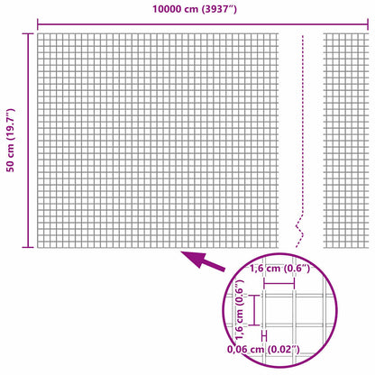 Zaun mit Pfosten Silber 0,5 x 100 m Stahl