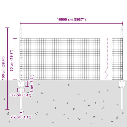 Zaun mit Pfosten Silber 0,5 x 100 m Stahl