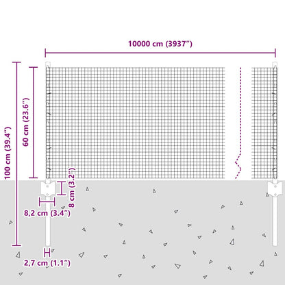 Zaun mit Pfosten Silber 0,6 x 100 m Stahl