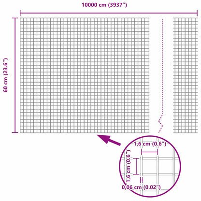 Zaun mit Pfosten Silber 0,6 x 100 m Stahl