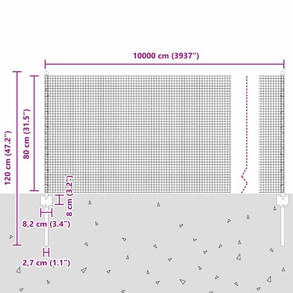 Zaun mit Pfosten Silber 0,8 x 100 m Stahl