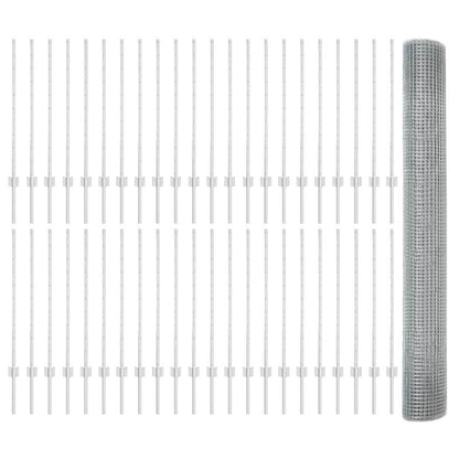 Zaun mit Pfosten Silber 1 x 100 m Stahl