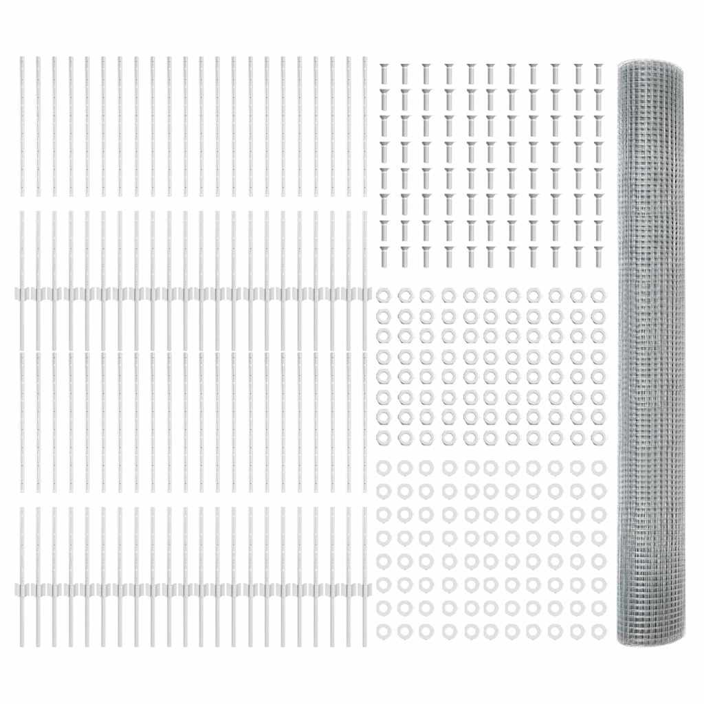 Zaun mit Pfosten Silber 1 x 100 m Stahl