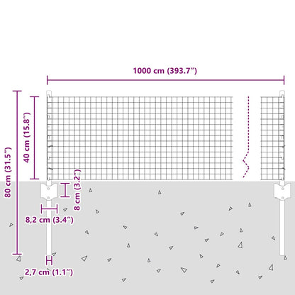 Zaun mit Pfosten Grün 0,4 x 10 m Stahl