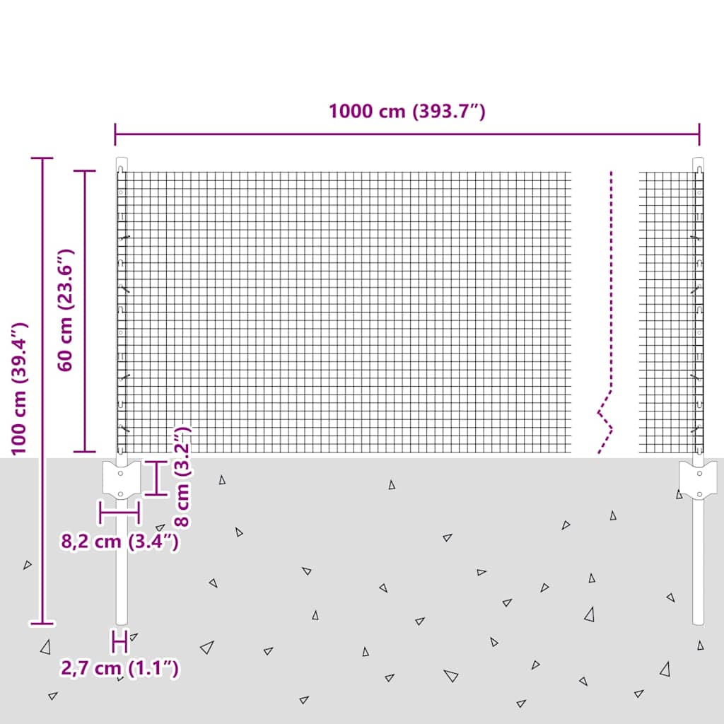 Zaun mit Pfosten Grün 0,6 x 10 m Stahl
