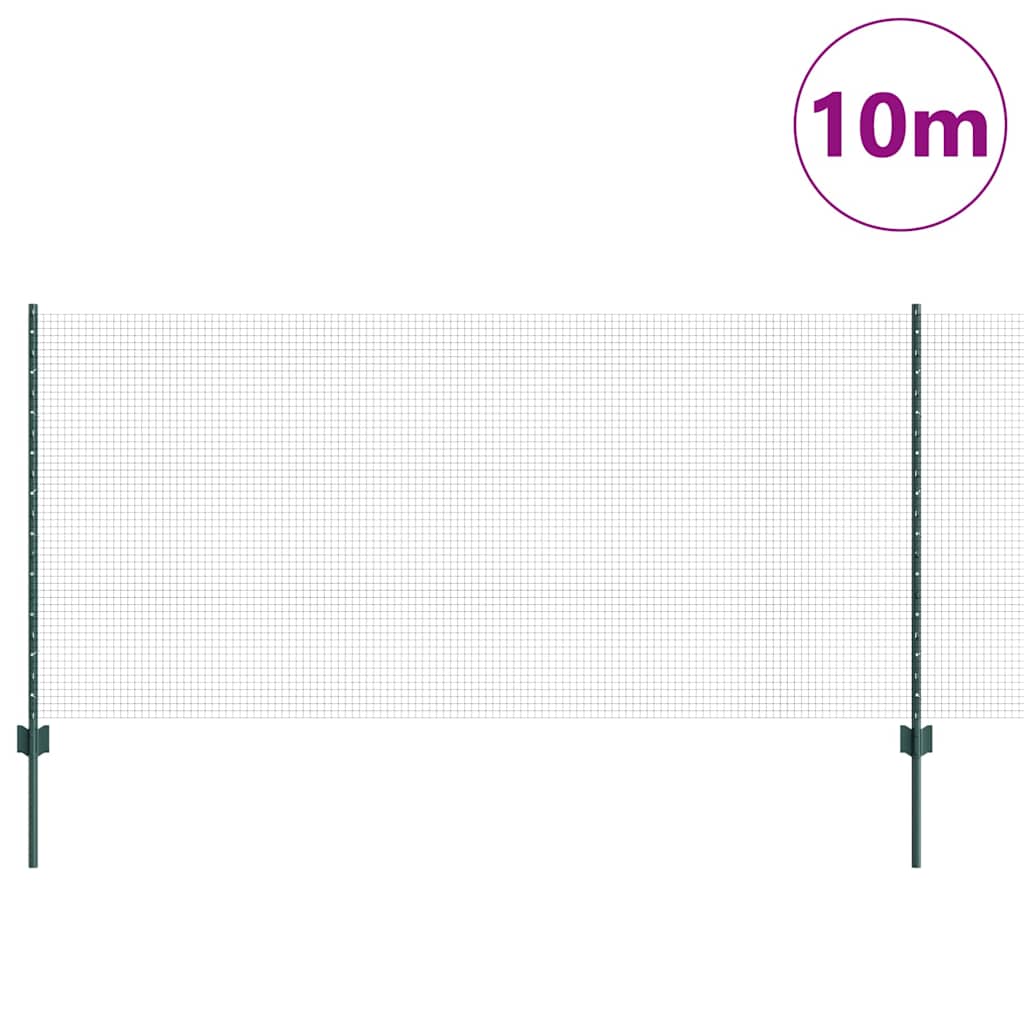 Zaun mit Pfosten Grün 1 x 10 m Stahl
