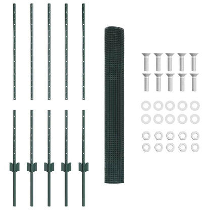 Zaun mit Pfosten Grün 1 x 10 m Stahl