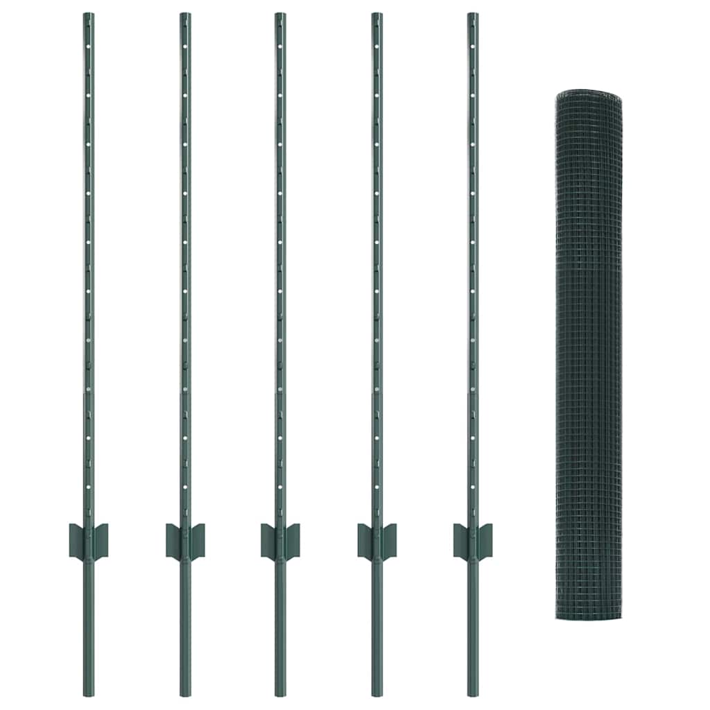 Zaun mit Pfosten Grün 1 x 10 m Stahl