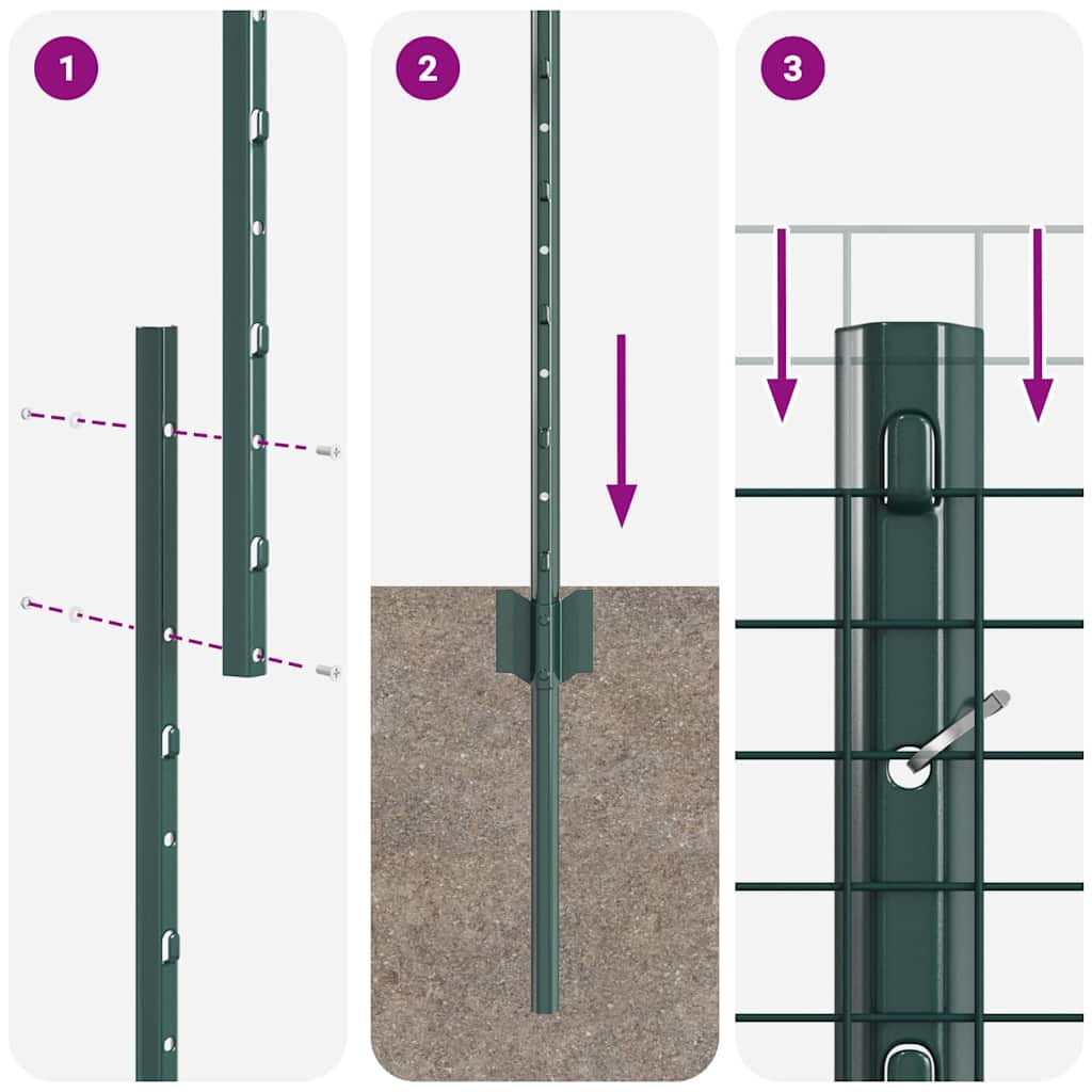 Zaun mit Pfosten Grün 1 x 10 m Stahl