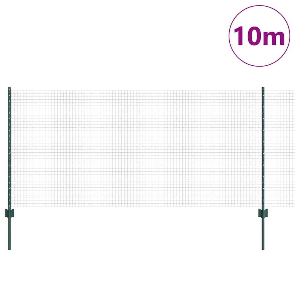 Zaun mit Pfosten Grün 1 x 10 m Stahl
