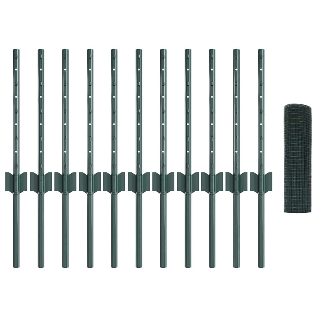 Zaun mit Pfosten Grün 0,4 x 25 m Stahl