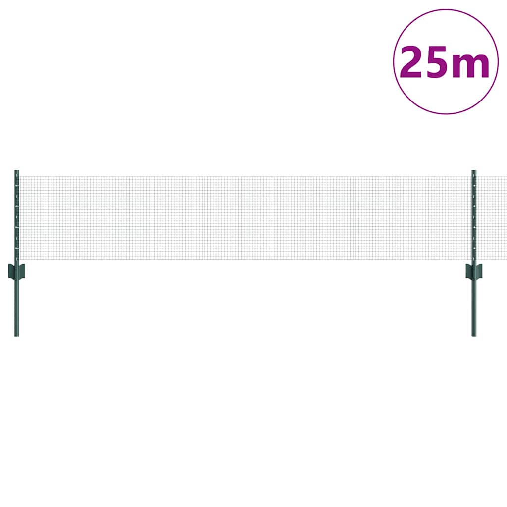 Zaun mit Pfosten Grün 0,4 x 25 m Stahl