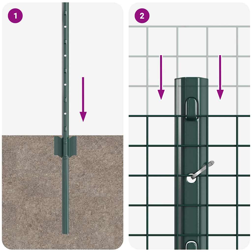 Zaun mit Pfosten Grün 0,4 x 25 m Stahl