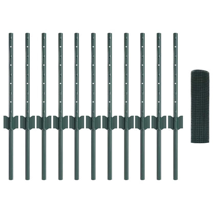 Zaun mit Pfosten Grün 0,4 x 25 m Stahl