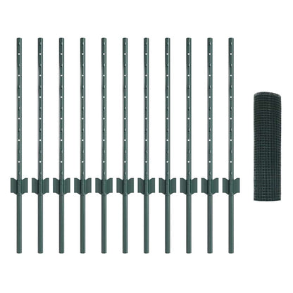 Zaun mit Pfosten Grün 0,5 x 25 m Stahl