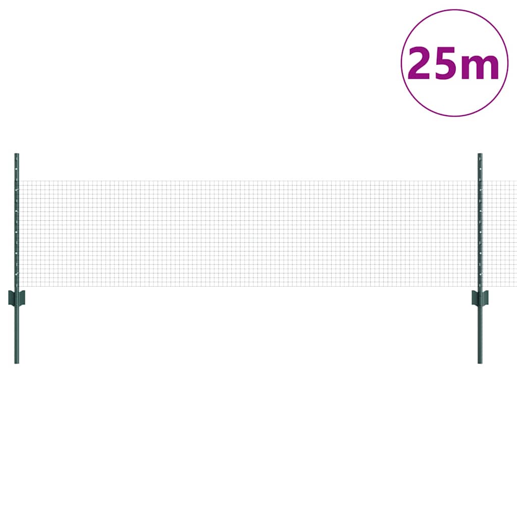 Zaun mit Pfosten Grün 0,5 x 25 m Stahl