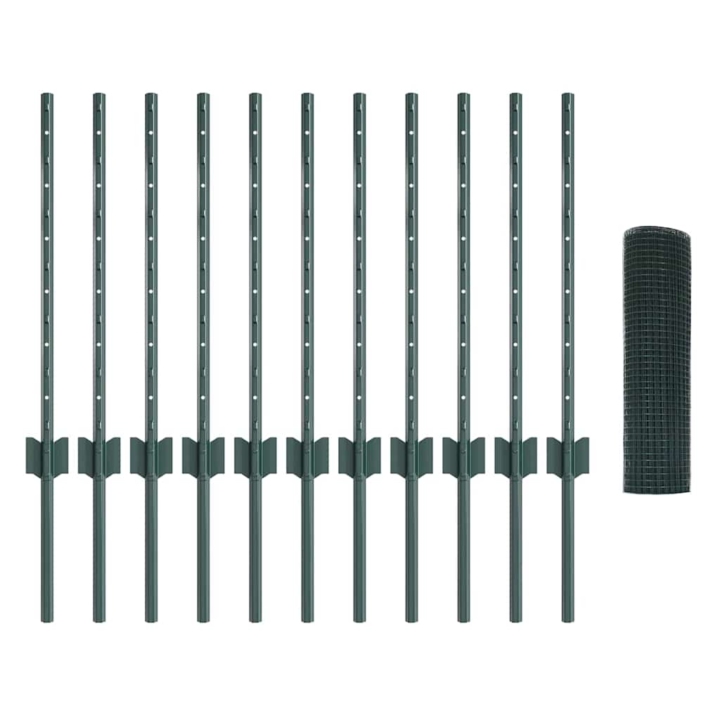 Zaun mit Pfosten Grün 0,6 x 25 m Stahl