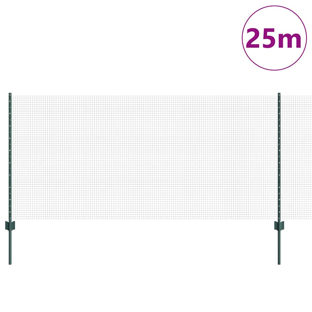 Zaun mit Pfosten Grün 1 x 25 m Stahl