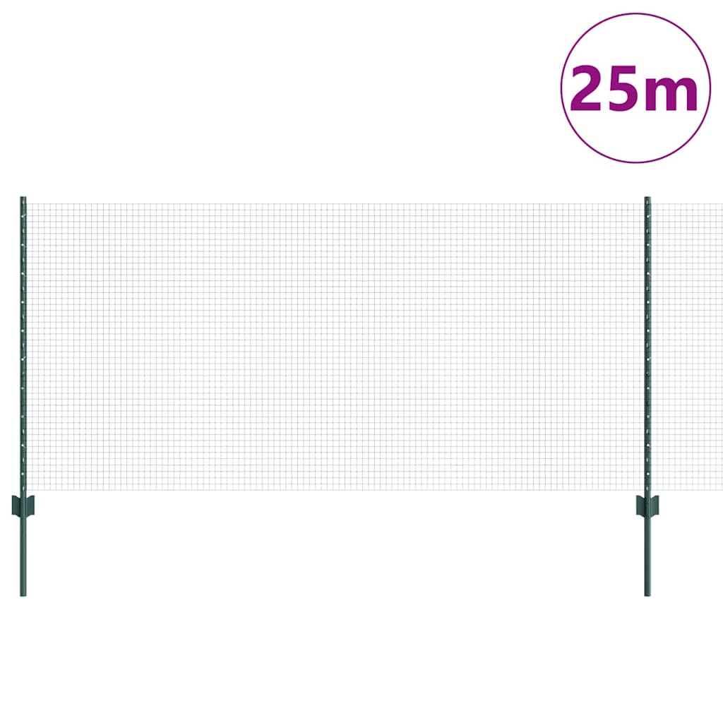 Zaun mit Pfosten Grün 1 x 25 m Stahl