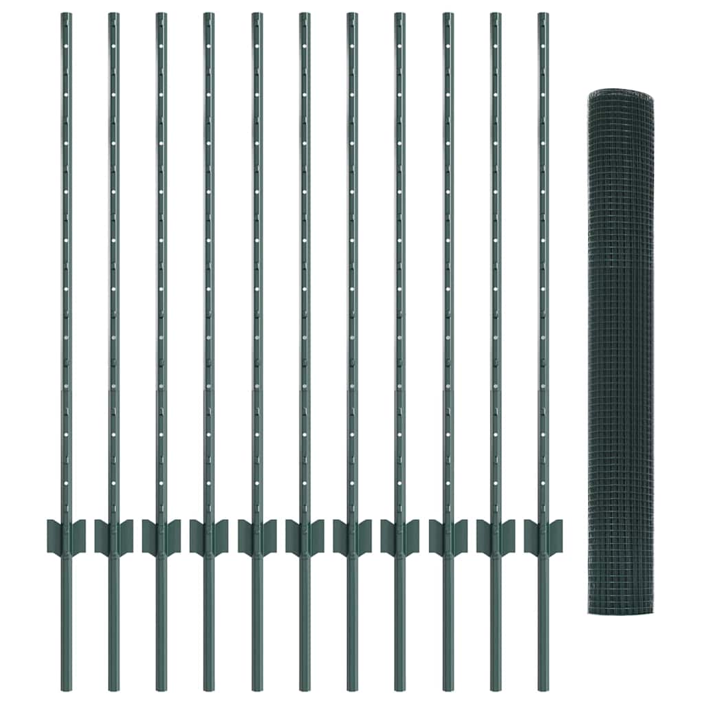Zaun mit Pfosten Grün 1 x 25 m Stahl