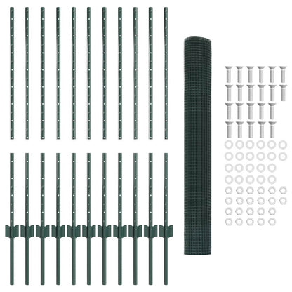 Zaun mit Pfosten Grün 1 x 25 m Stahl