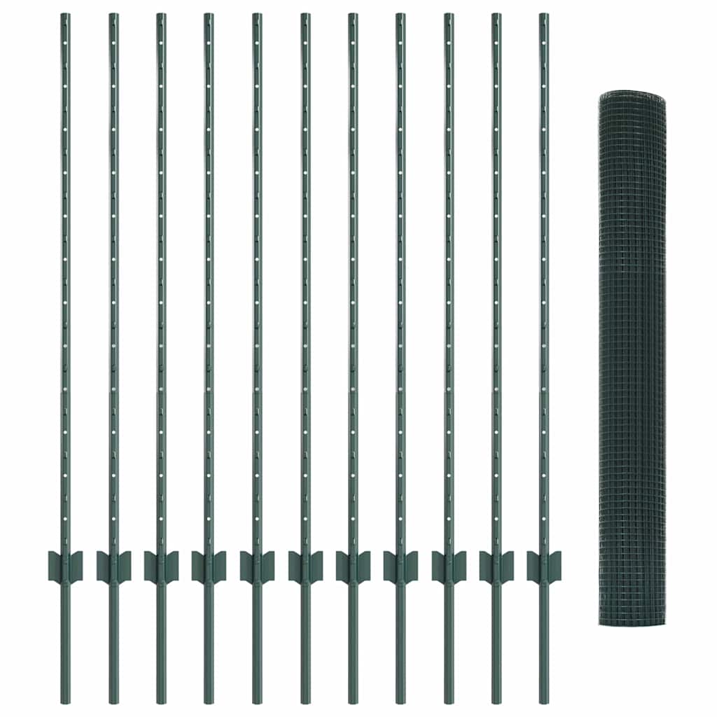 Zaun mit Pfosten Grün 1.2 x 25 m Stahl