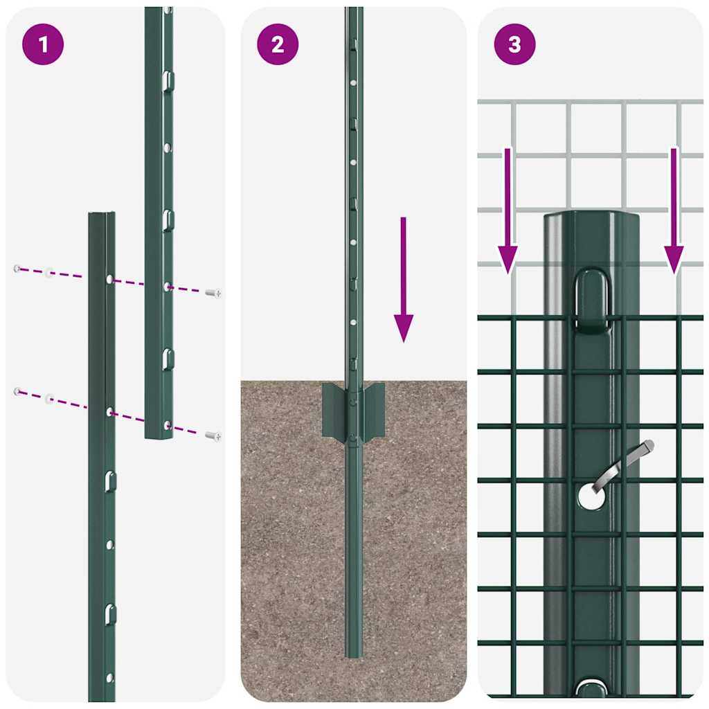 Zaun mit Pfosten Grün 1.6 x 25 m Stahl