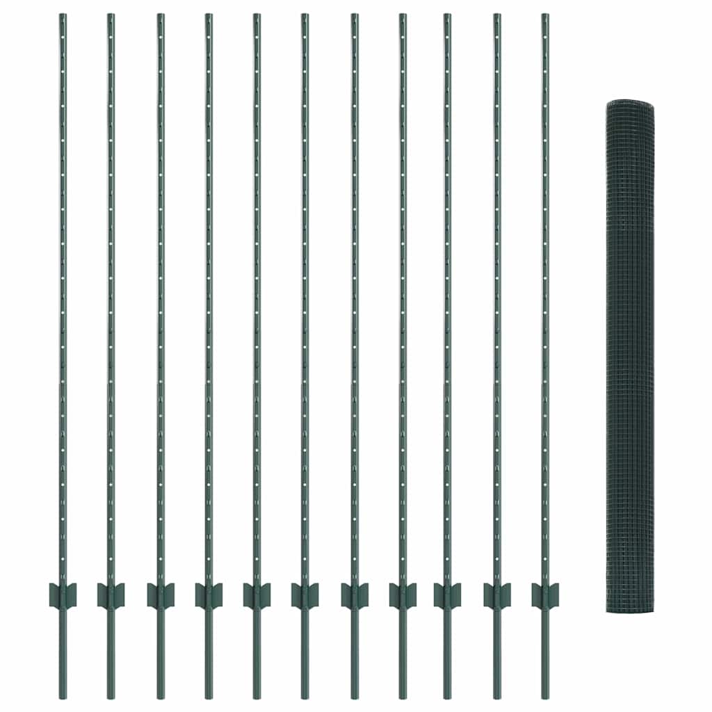 Zaun mit Pfosten Grün 1.6 x 25 m Stahl